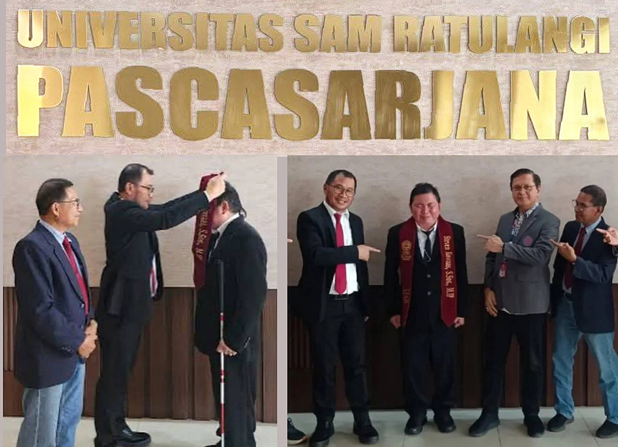 Steven Kowaas, mahasiswa disabilitas netra, saat menjalani prosesi wisuda S2 dengan predikat Cum Laude di Universitas Sam Ratulangi, Manado. (Foto: Istimewa)