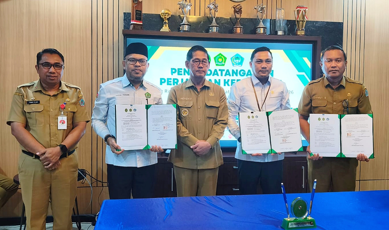 Sinergi Pemkot Bitung, PA, Kemenag, dan Disdukcapil Bitung dalam penandatanganan kerja sama Pelayanan Sidang Isbat/Pengesahan Nikah Terpadu demi kepastian hukum warga. (Foto: Istimewa)
