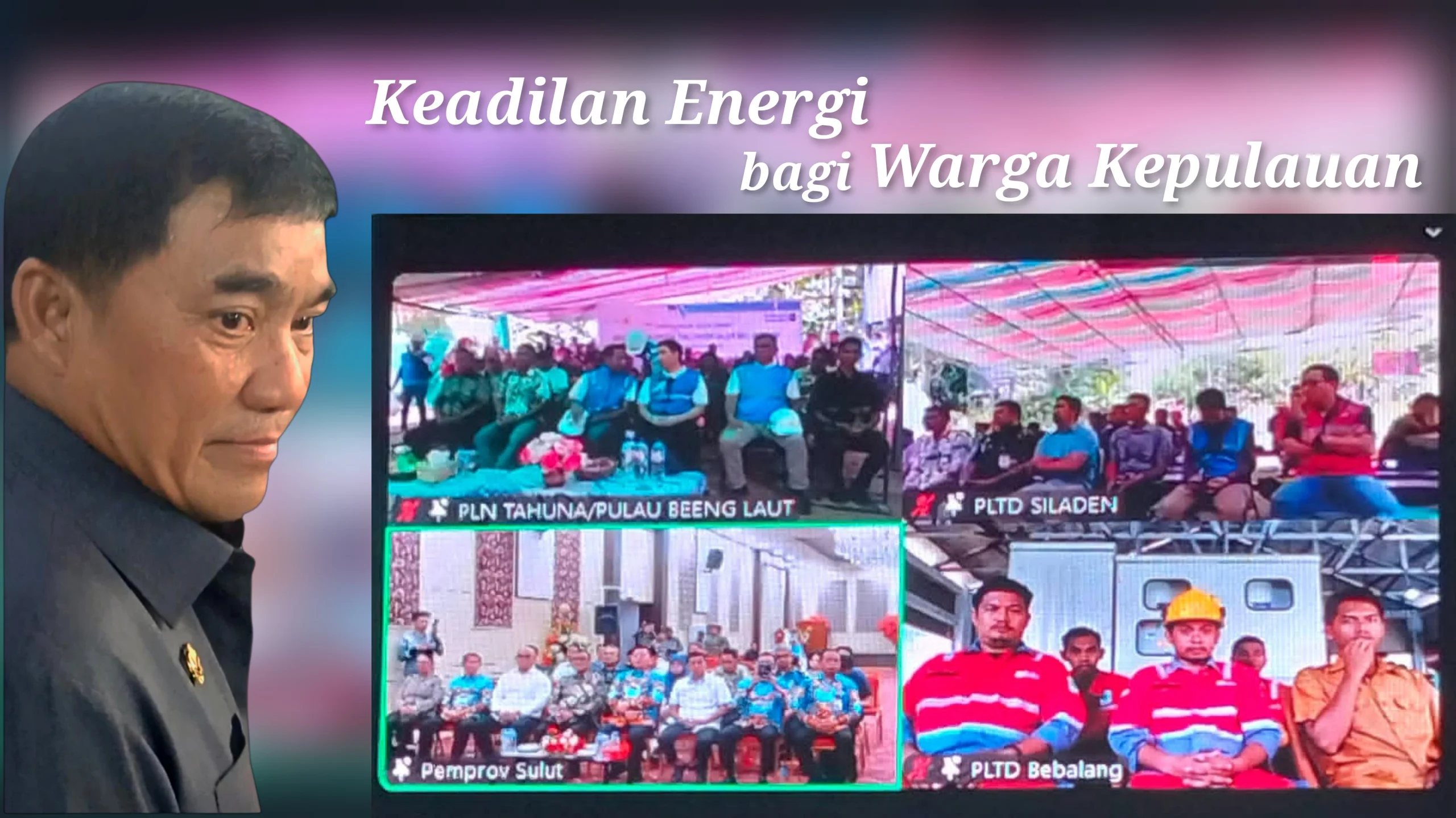 Peresmian penyalaan listrik 24 jam penuh untuk Desa Bebalang, Desa Beeng Laut (Sangihe), dan Pulau Siladen (Manado) secara virtual dari Kantor Gubernur Sulut, Kamis (13/8/2026). (Foto: Istimewa/Dok.SUDARA.ID)