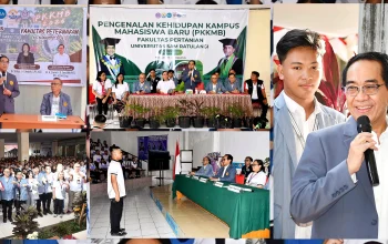 BAKAR SEMANGAT MABA: Plt. Rektor Unsrat Prof. Jamaluddin Jompa menyapa dan memompa semangat para mahasiswa baru dalam rangkaian kegiatan PKKMB 2026, Kamis (13/8/2026). (Foto: Istimewa)