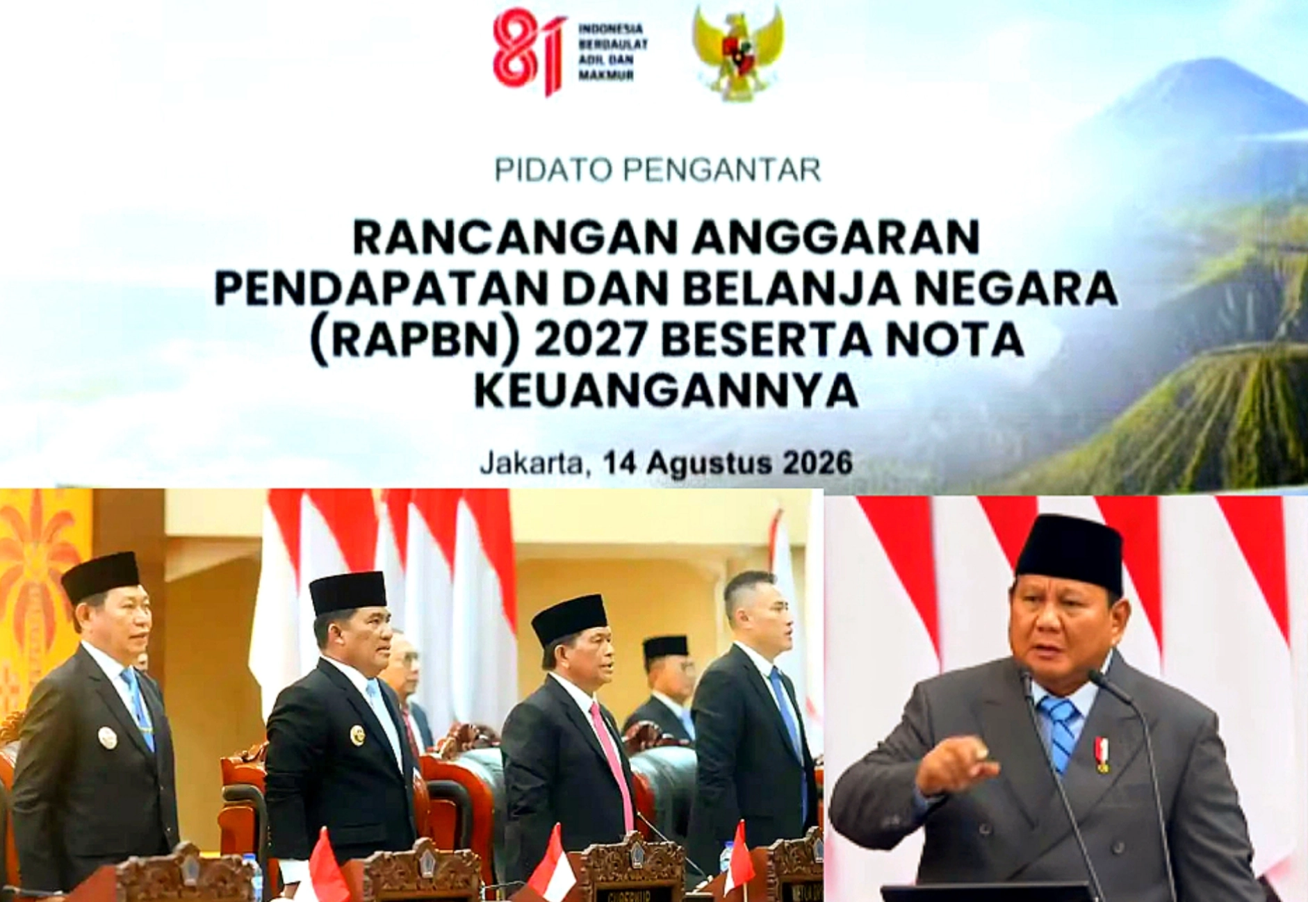 Tegak Lurus Visi Nasional: Gubernur Sulut Yulius Selvanus bersama pimpinan DPRD dan Forkopimda Sulut menyimak Pidato Kenegaraan Presiden RI terkait RUU APBN 2027 di Manado, Jumat (14/8/2026). (Foto: Istimewa)
