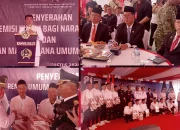 Walikota Bitung, Hengky Honandar, S.E. (kanan), menyaksikan Gubernur Sulawesi Utara, Mayjen TNI (Purn) Yulius Selvanus, S.E. (tengah), menyerahkan Surat Keputusan Remisi Umum kepada perwakilan warga binaan di Rutan Manado. Dalam arahannya, Gubernur mengajak mantan narapidana untuk menata masa depan dan ikut berkontribusi membangun Sulawesi Utara, 17 Agustus 2026. (Foto: Ridho L Tobing)
