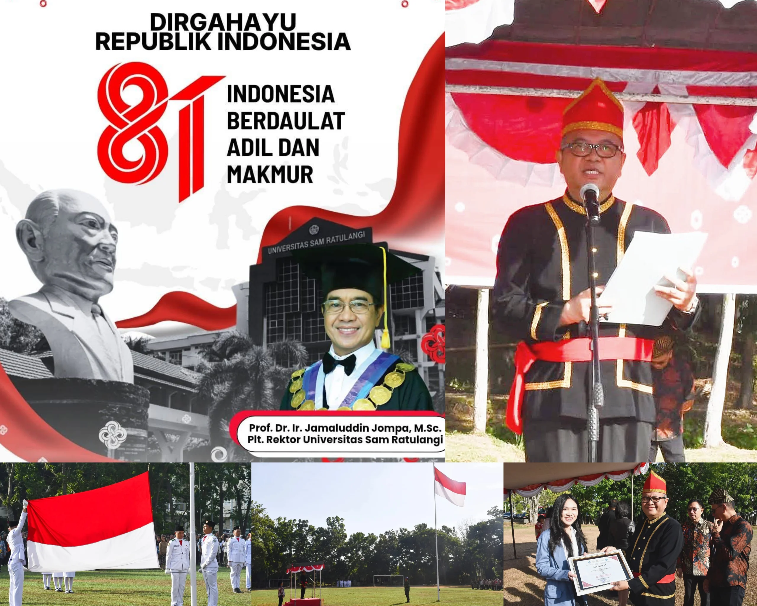 Suasana khidmat Upacara Peringatan HUT ke-81 Kemerdekaan RI di Universitas Sam Ratulangi (Unsrat), Manado, Senin (17/8/2026). (Foto: Istimewa)