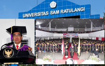 Plt Rektor Unsrat Prof. Jamaluddin Jompa (kiri) bersama ribuan lulusan dalam Upacara Wisuda Gelombang I T.A. 2026/2027, Kamis (20/8/2026). (Foto: Istimewa)