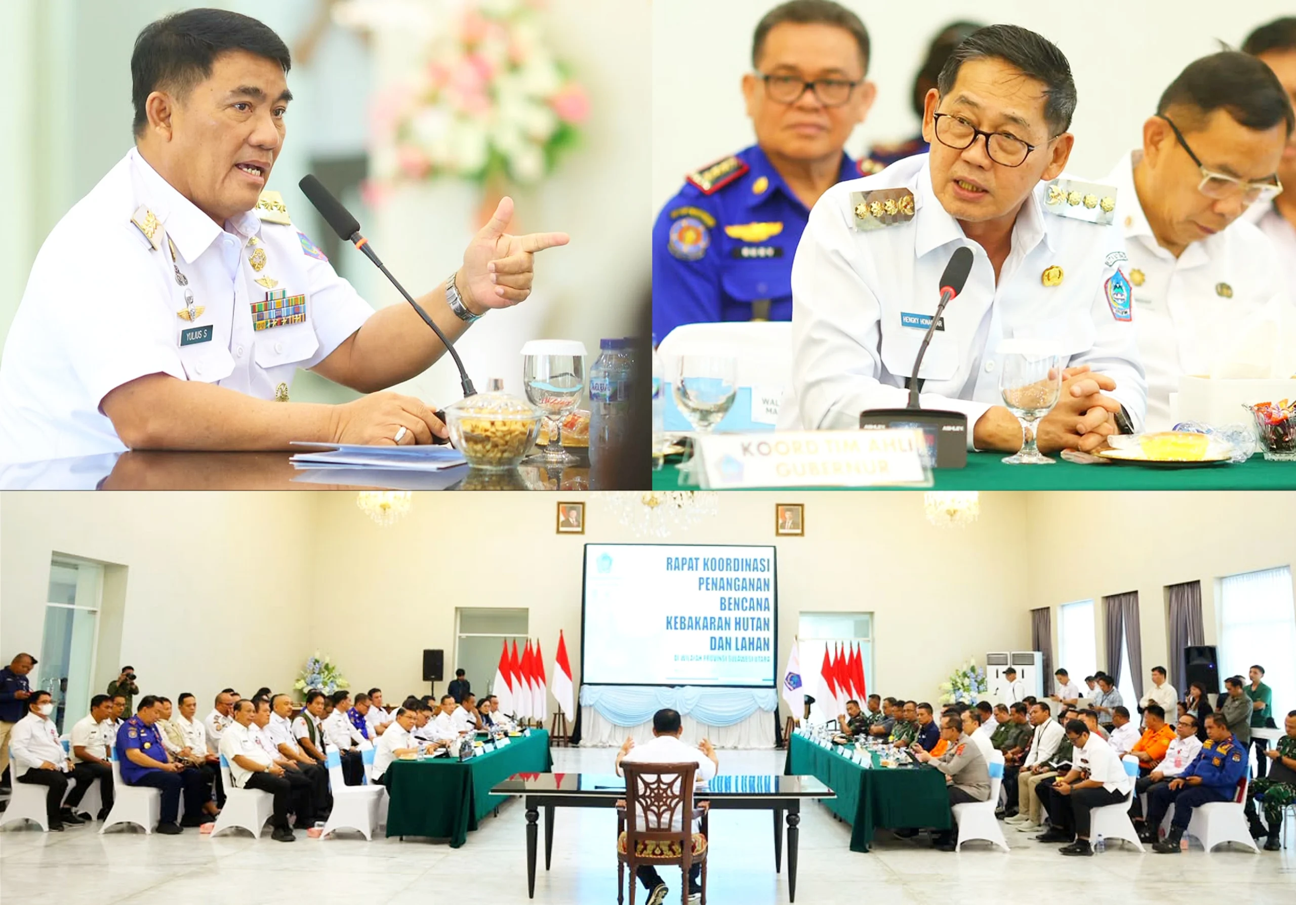 Gubernur Sulawesi Utara Yulius Selvanus (kiri) dan Walikota Bitung Hengky Honandar (kanan) saat gelar Rapat Koordinasi Penanganan Karhutla di Wisma Negara Bumi Beringin, Manado, Rabu (26/8/2026). (Foto: Istimewa)