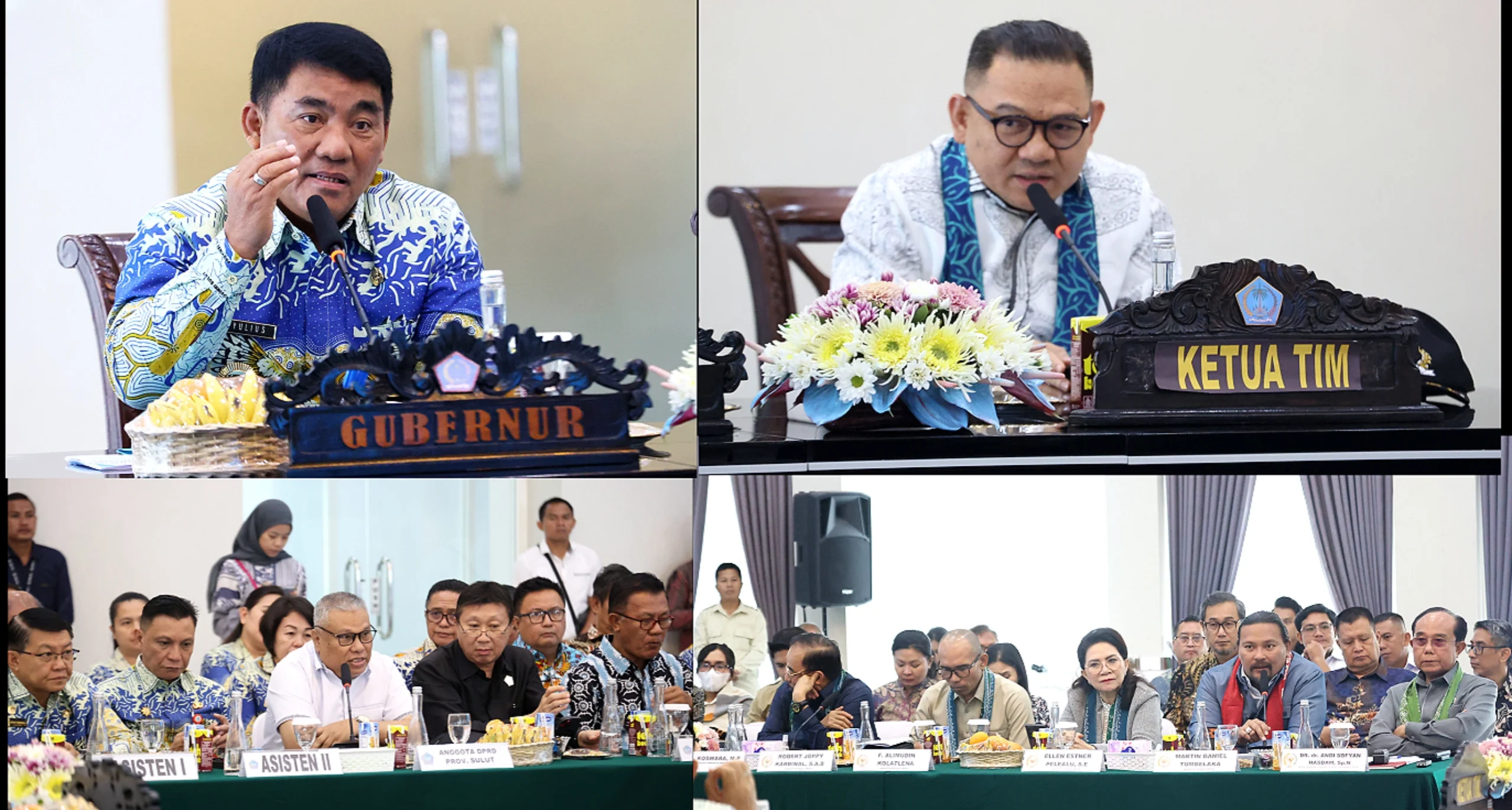 Gubernur Sulut Yulius Selvanus (kiri) dan Ketua Tim Pansus DPR RI Jaelani (kanan) berdiskusi dalam Raker RUU Daerah Kepulauan di Manado, Jumat (28/8/2026). Gubernur Yulius mengusulkan skema Dana Khusus Kepulauan guna menekan tingginya islandness cost di wilayah kepulauan. (Foto: Istimewa)