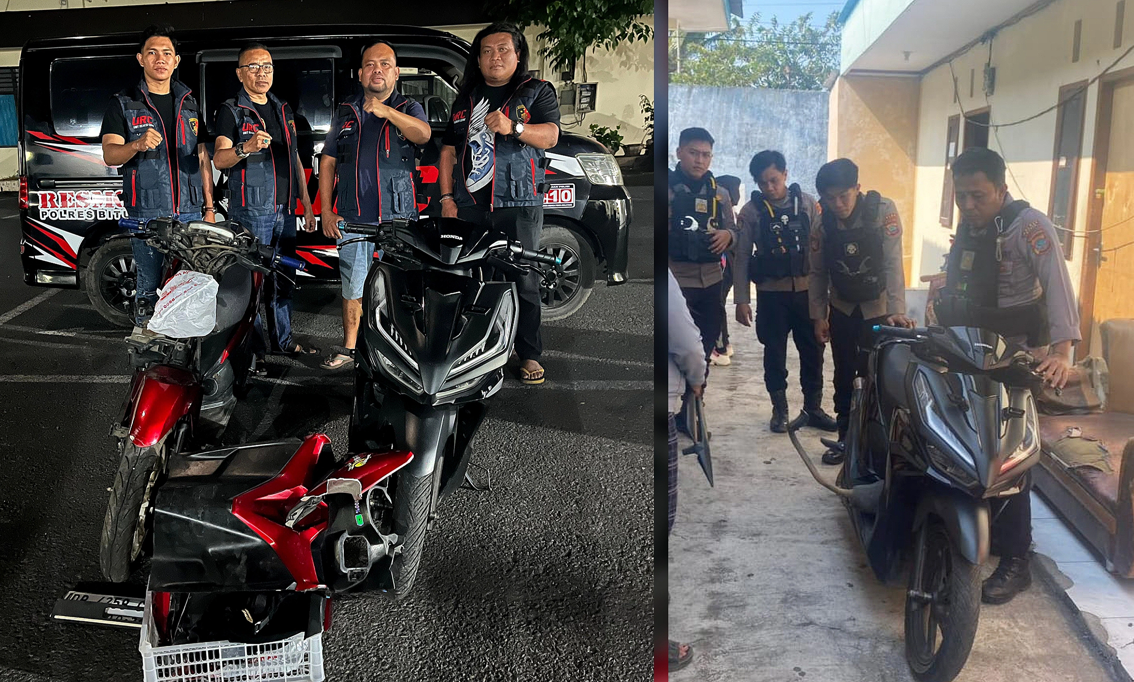 Gerak cepat Tim URC dan Pantera Polres Bitung gagalkan kasus curanmor dan amankan barang bukti dua unit sepeda motor. (Foto: Istimewa)