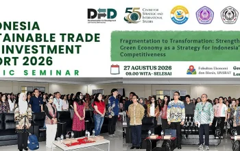 Suasana Public Seminar Indonesia Sustainable Trade and Investment Report 2026 di Gedung F1 FEB UNSRAT, Manado, Kamis (27/8/2026). (Foto: Istimewa)