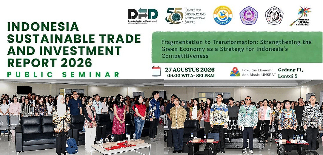 Suasana Public Seminar Indonesia Sustainable Trade and Investment Report 2026 di Gedung F1 FEB UNSRAT, Manado, Kamis (27/8/2026). (Foto: Istimewa)