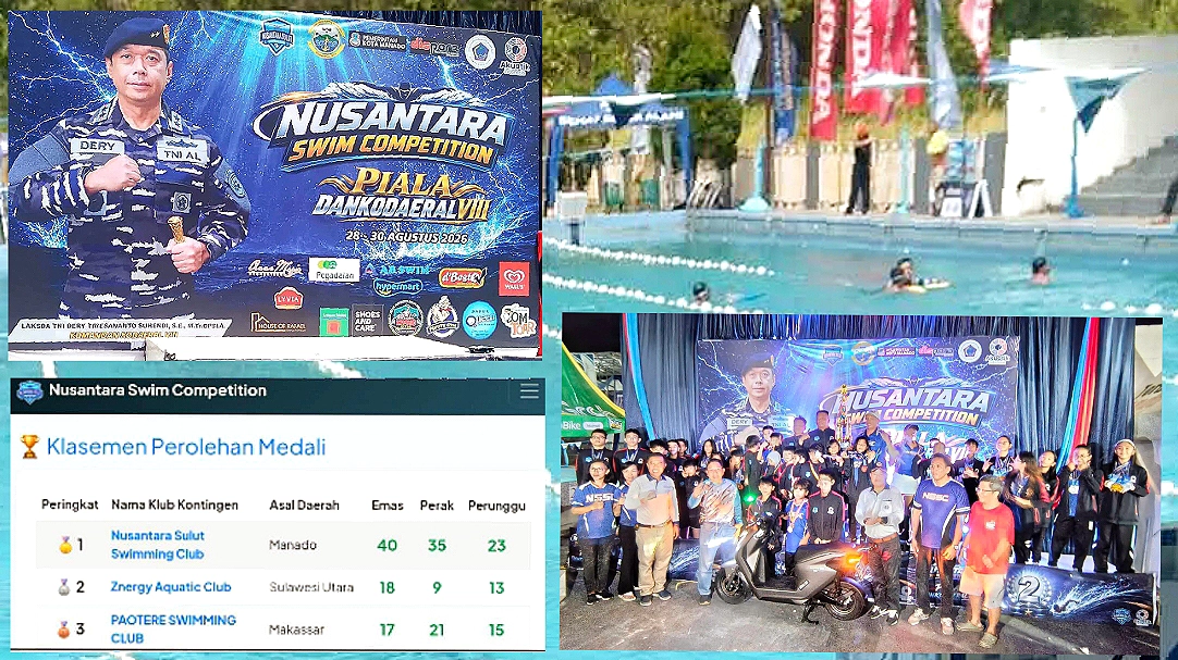 Ajang lomba renang Nusantara Swim Competition 2026 memperebutkan Piala Komandan KODAERAL VIII sukses mencetak perenang-perenang muda berprestasi dengan NSC Manado keluar sebagai juara umum. (Foto: Istimewa)