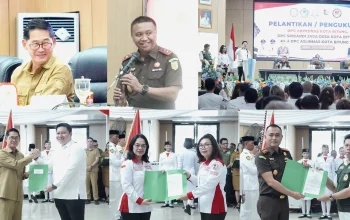 Walikota Bitung Hengky Honandar, S.E., dan Kajati Sulut Jacob Hendrik Pattipeilohy, S.H., M.H., menghadiri Pengukuhan Serentak Pengurus DPC ABPEDNAS, Srikandi Jaga Desa, dan ASLINMAS Kota Bitung di Ruang S. H. Sarundajang, Senin (31/8/2026). (Foto: Istimewa)
