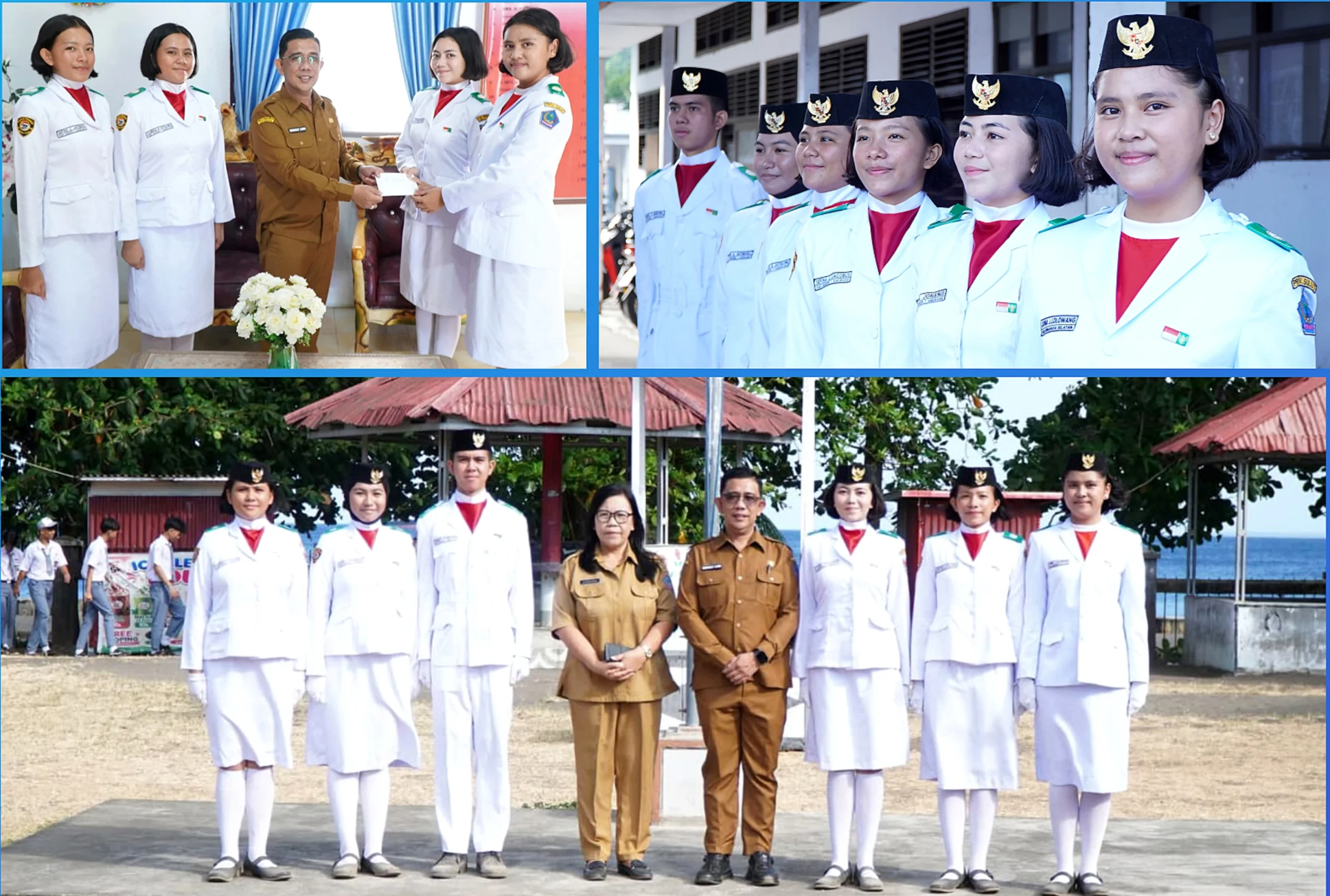 Siswa-Siswi SMAN 1 Amurang yang bertugas menjadi anggota Paskibraka Provinsi Sulut dan Kabupaten Minahasa Selatan mendapatkan apresiasi atas prestasi dan kesuksesan dalam menjalankan tugas. (Foto: Istimewa)