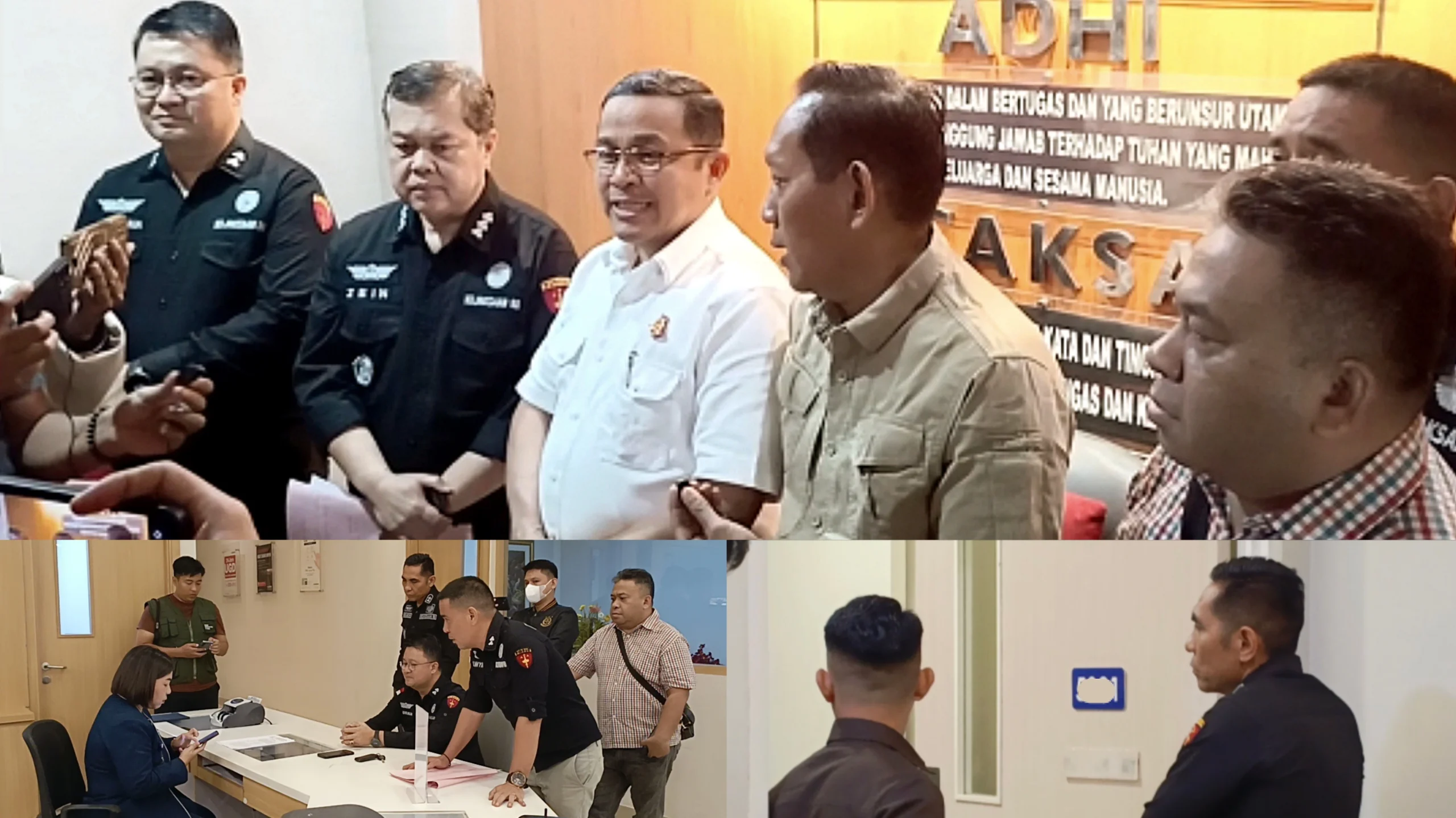 Konferensi pers di Kejati Sulut (atas) dan suasana saat tim penyidik Pidsus menyambangi RS Siloam Manado, Selasa (15/9/2026). (Foto: Ridho L Tobing)