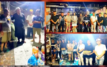 Ketua PD SATRIA Sulut Mona Kloer bersama SATRIA Manado menyerahan bantuan paket sembako dan uang tunai secara langsung kepada warga terdampak musibah kebakaran di Kelurahan Ternate Baru, Kecamatan Singkil, Manado, Selasa (15/9/2026). (Foto: untuk SUDARA.ID)