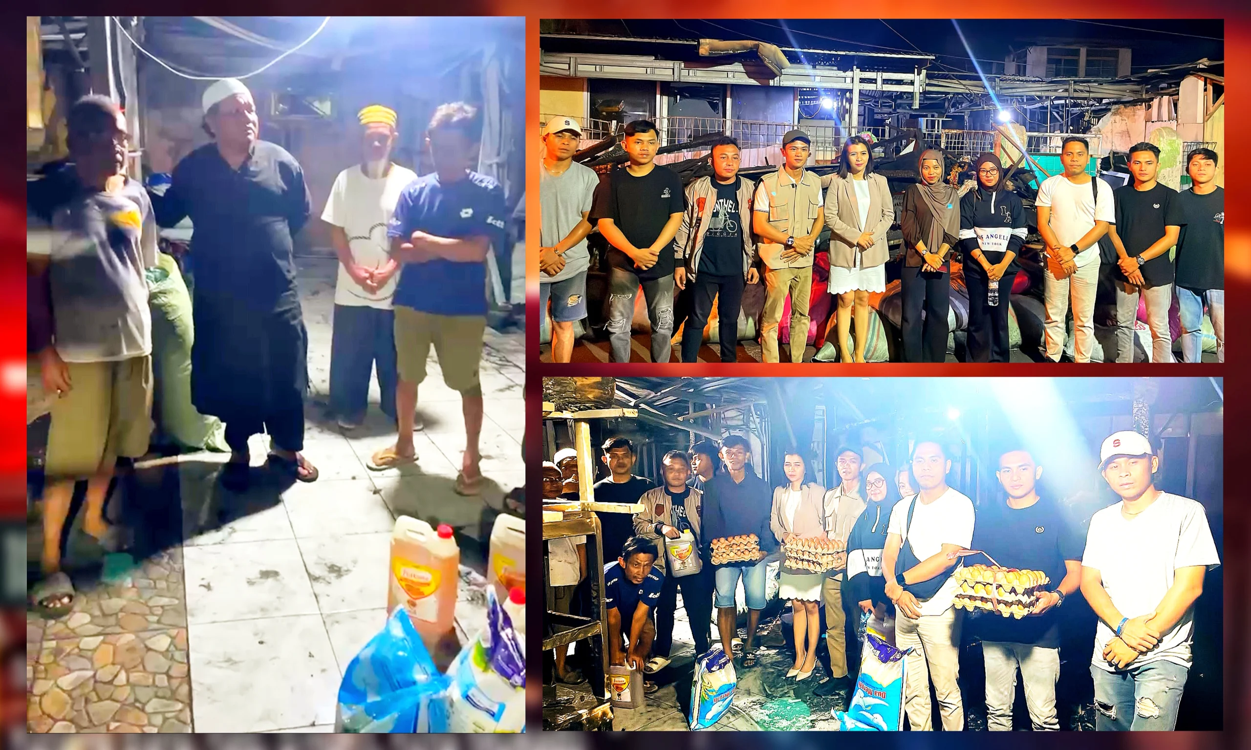 Ketua PD SATRIA Sulut Mona Kloer bersama SATRIA Manado menyerahan bantuan paket sembako dan uang tunai secara langsung kepada warga terdampak musibah kebakaran di Kelurahan Ternate Baru, Kecamatan Singkil, Manado, Selasa (15/9/2026). (Foto: untuk SUDARA.ID)