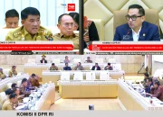 Gubernur Sulawesi Utara Yulius Selvanus (kiri atas) menyampaikan persoalan pertanahan saat RDP bersama Komisi II DPR RI yang dipimpin Ketua Komisi II Rifqinizamy Karsayuda (kanan atas) di Gedung Nusantara, Senayan, Jakarta, Selasa (15/9/2026). (Foto: Tangkapan layar YouTube TV Parlemen/Liputan 6)