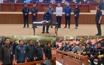 Momen penandatanganan berita acara Perda APBD-P 2026 oleh Gubernur Sulut Yulius Selvanus dan pimpinan DPRD Sulut (atas). Mengingat waktu yang terbatas, DPRD mewanti-wanti SKPD Pemprov (bawah) agar fokus menjaga kualitas dan akuntabilitas. (Foto: Istimewa/ Dok.SUDARA.ID)