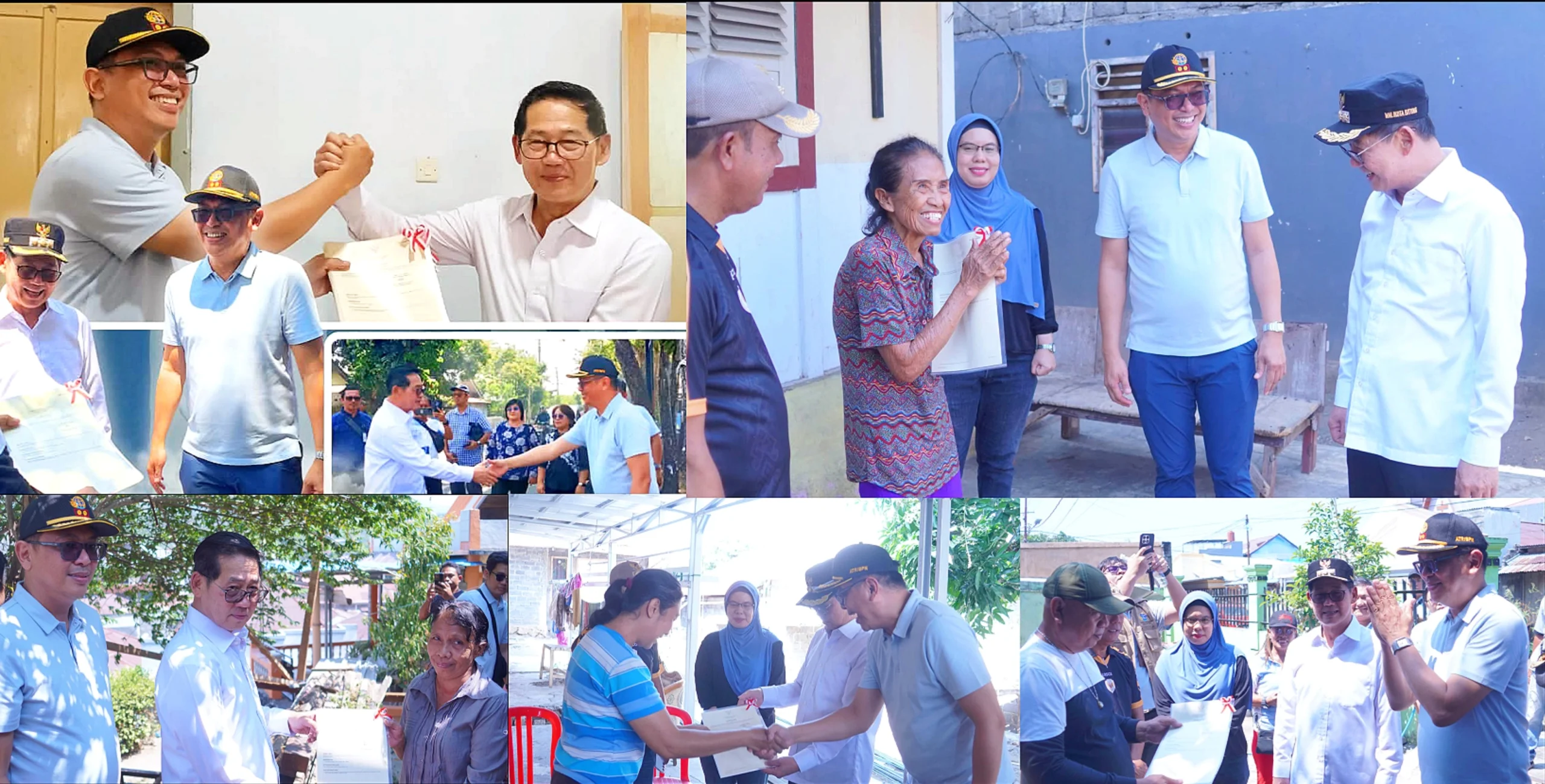 Walikota Bitung, Hengky Honandar, bersama Kepala Kantor Pertanahan Kota Bitung, Steven Octovia Kennedy Wowor, menyerahkan langsung sertifikat tanah program PTSL kepada warga dalam rangkaian HANTARU ke-66, Jumat (25/9/2026). (Foto: Istimewa/ Dok. SUDARA.ID)