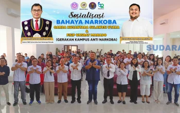 Sosialisasi bahaya narkoba Garda Nusantara Sulut bersama BNN di Menara Gedung FISIP Unsrat, Senin (28/9/2026). (Foto: Ridho L Tobing)