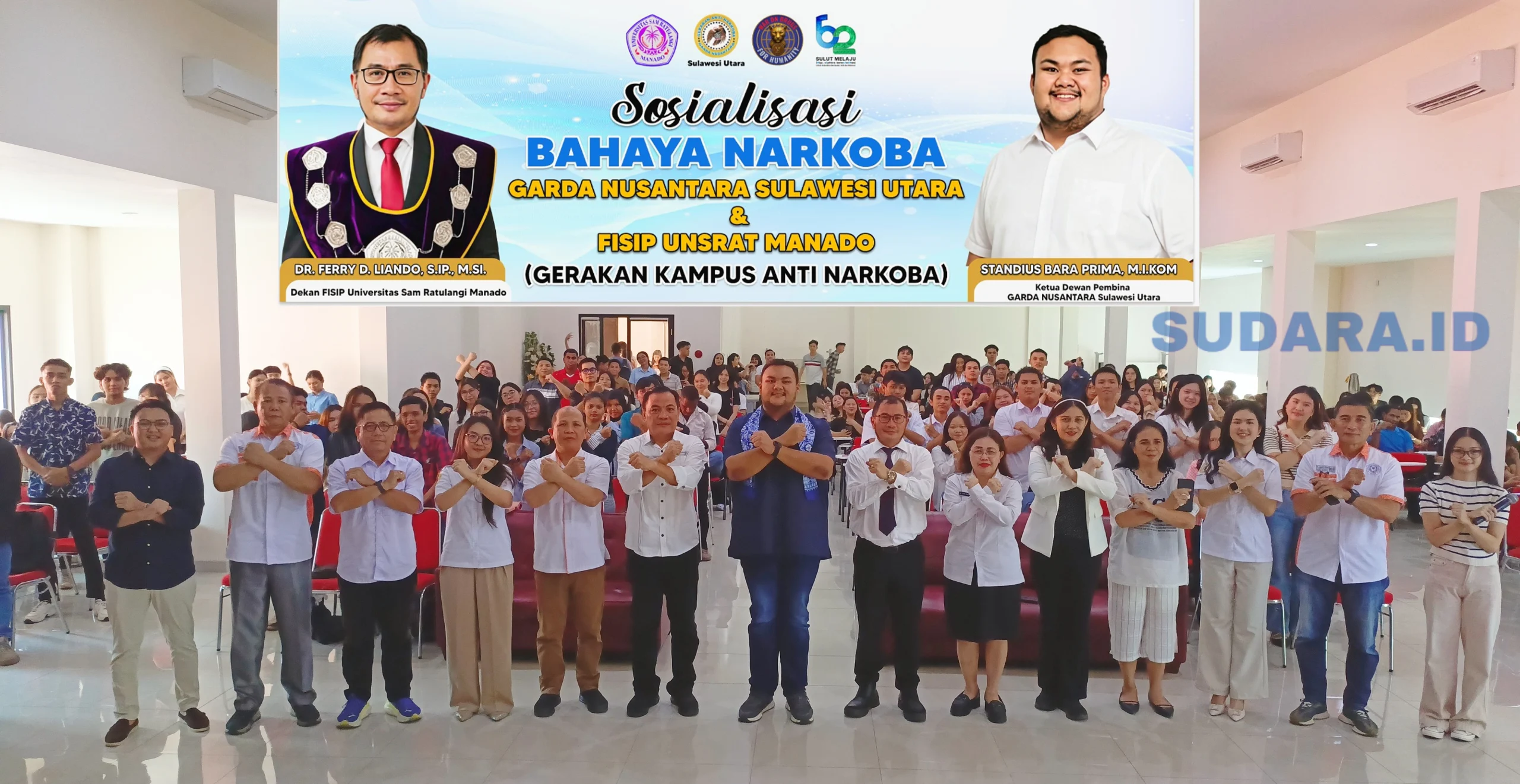 Sosialisasi bahaya narkoba Garda Nusantara Sulut bersama BNN di Menara Gedung FISIP Unsrat, Senin (28/9/2026). (Foto: Ridho L Tobing)