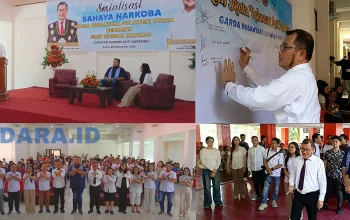 Dekan Fakultas Ilmu Sosial dan Ilmu Politik (FISIP) Universitas Sam Ratulangi (Unsrat), Dr. Ferry Daud Liando, S.I.P., M.Si., dalam rangkaian kegiatan Sosialisasi Bahaya Narkoba yang diinisiasi kerja sama antara FISIP Unsrat dan Garda Nusantara Sulawesi Utara di Gedung Menara FISIP Unsrat, Senin (28/9/2026). (Foto: Ridho L Tobing)
