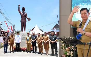 Wakil Gubernur Sulut, Dr. J Victor Mailangkay, S.H., M.H., saat menyampaikan sambutan dan pesan patriotisme Gubernur Sulut Mayjen TNI (Purn.) Yulius Selvanus SE pada peresmian Monumen Pahlawan Nasional Pierre Tendean di Remboken, Minahasa. (Foto: Istimewa)