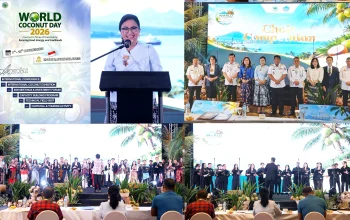 Suasana Choir Competition dalam rangkaian World Coconut Day 2026 di Sulawesi Utara. Acara ini dihadiri oleh Gubernur Sulawesi Utara Mayjen TNI (Purn.) Yulius Selvanus, S.E., dan Ketua TP PKK Sulawesi Utara Ny. Anik Yulius Selvanus, Rabu (7/10), yang merajut harmoni suara sekaligus menyalakan semangat kebangkitan ekonomi kelapa daerah. (Foto: Istimewa)
