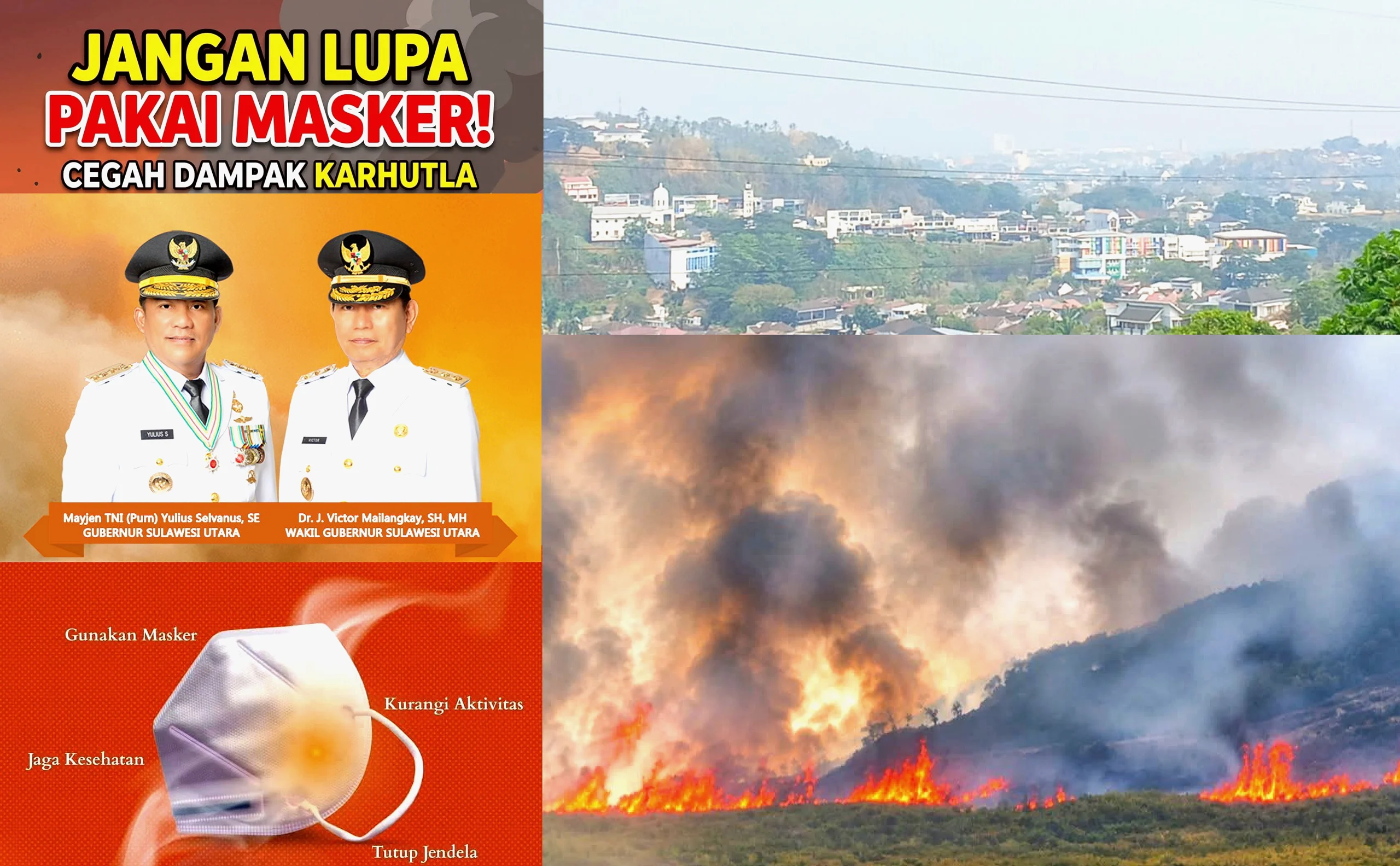 Pemprov Sulut menerbitkan Surat Edaran (SE) mengimbau warga menggunakan masker saat beraktivitas di luar rumah serta menghentikan aktivitas pembakaran lahan dan sampah guna mengantisipasi memburuknya kualitas udara akibat karhutla. (Foto: Istimewa)
