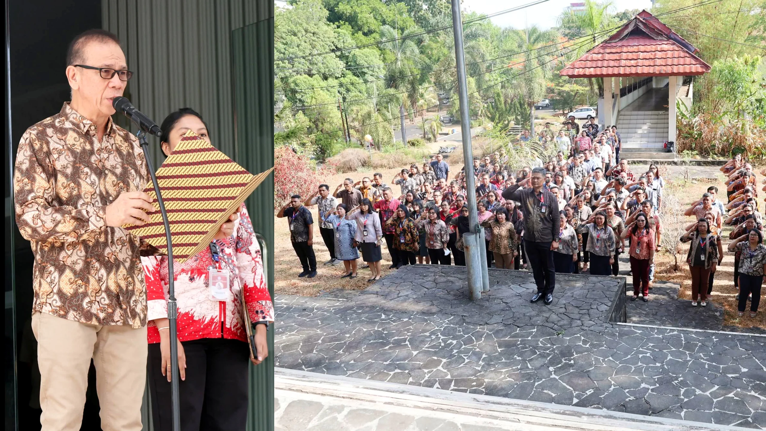 Wakil Rektor Bidang Akademik UNSRAT Prof. Ir. Arthur Pinaria, M.P., Ph.D. membacakan amanat Menpora RI pada upacara peringatan Hari Sumpah Pemuda ke-98 di Manado, Rabu (28/10/2026). (Foto: Istimewa)